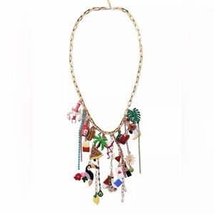 Zara Gold-Tone Necklace with Pink, Green, Blue and Red Charms